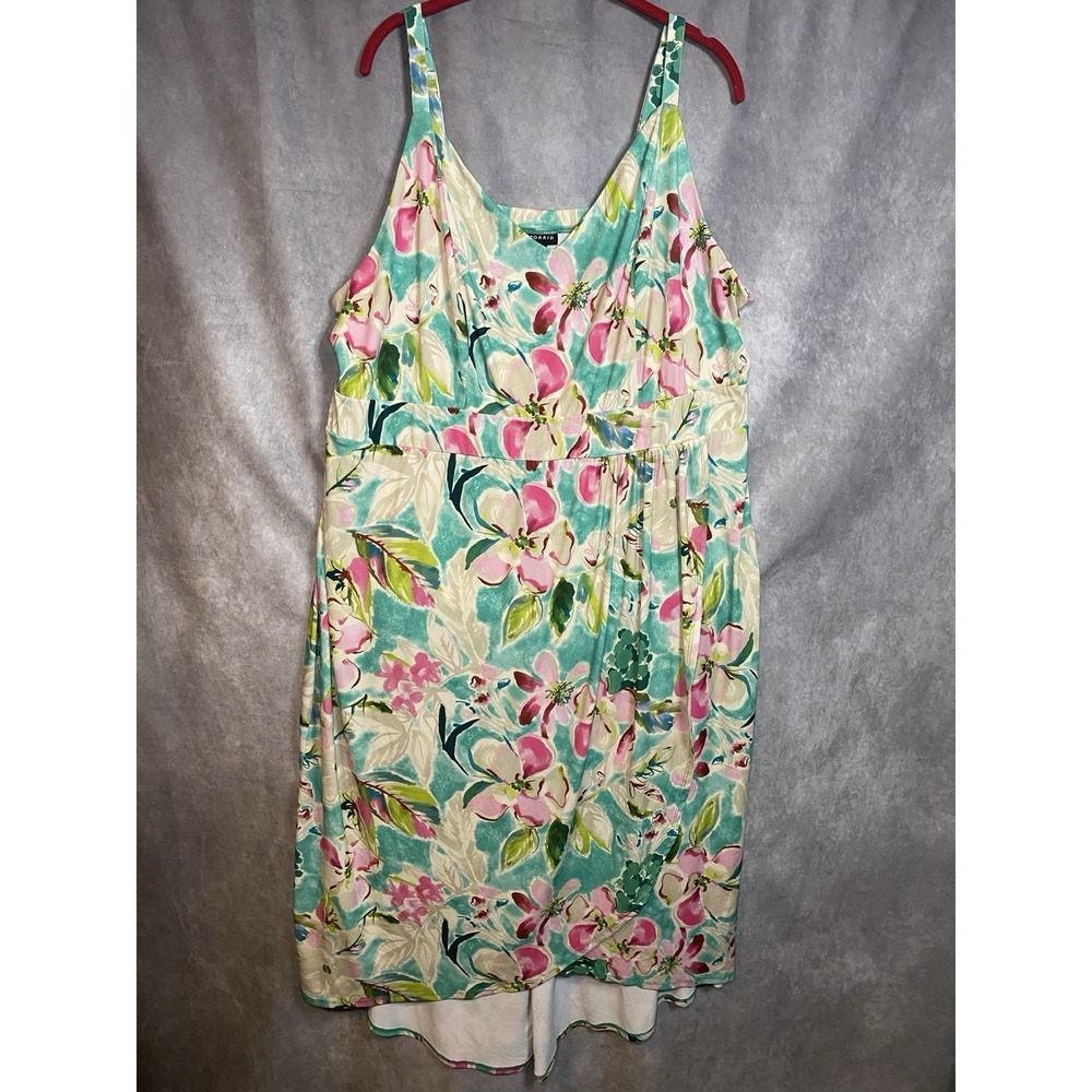 torrid Floral Tie-Waist Midi Dress in Pink and Teal
